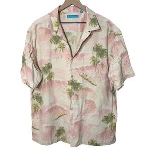 Tori Richard Mens XL Hawaiian Shirt‎ Silk Cotton Tropical Palm Tree Boat Print